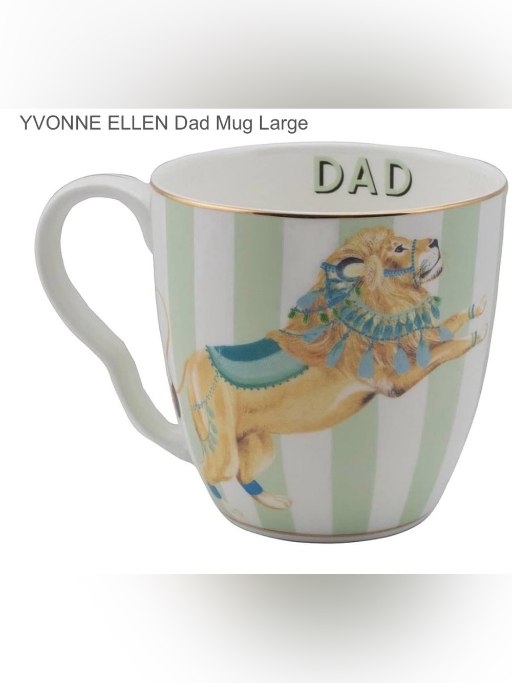 Yvonne Ellen 'Dad' Decorative Lion Ceramic Mug - White & Mint